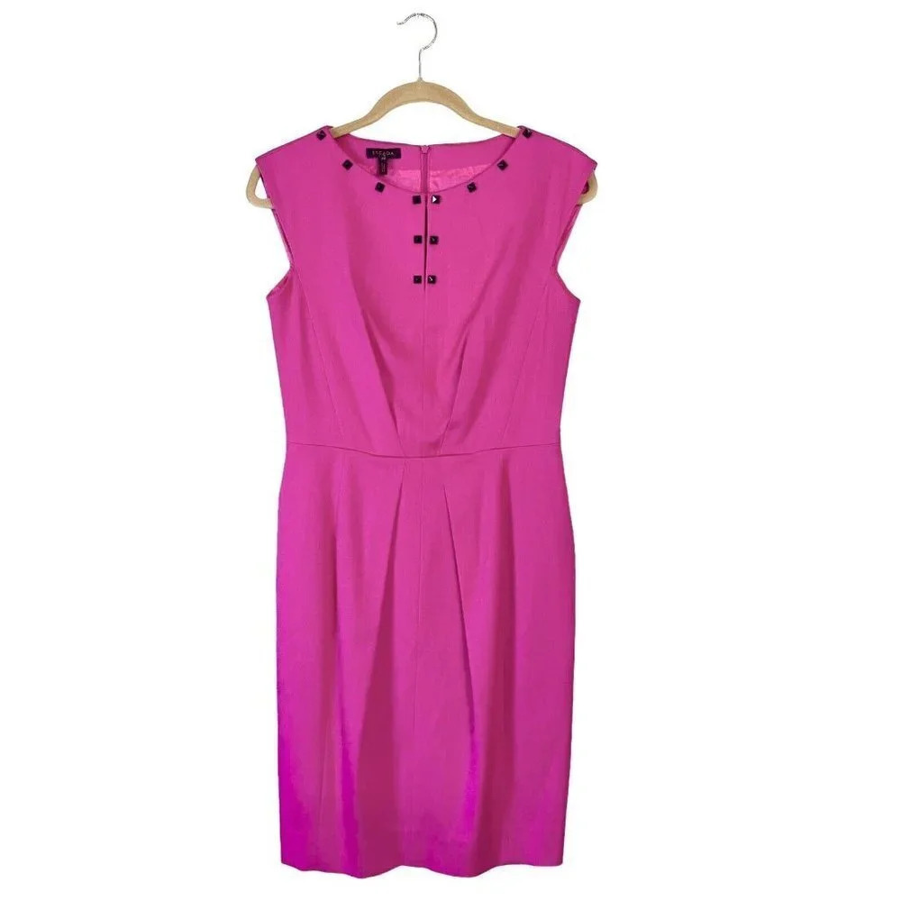 ESCADA Virgin Wool Blend Sheath Dress Women’s 36 Pink Studs V-neck Sleeveless